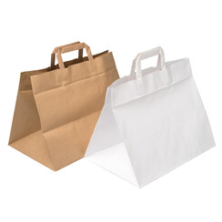 Deux sacs papier à fond large (blanc et brun)