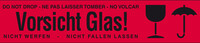 Ruban autocollant en PVC rouge, noire: "VORSICHT GLAS"