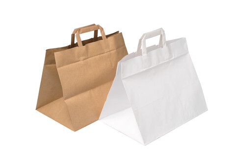 Deux sacs papier à fond large (blanc et brun)