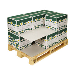 Boîtes sur palettes, séparées par des intercalaires en carton gris